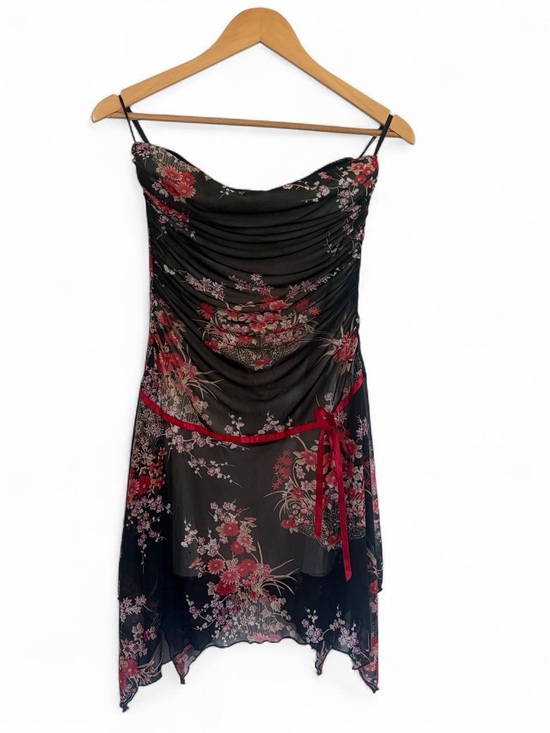 Alyn Paige Dresses & Skirts - Alyn Paige Vintage Y2K Fairy Mini Dress. Large. Black and Red Floral.